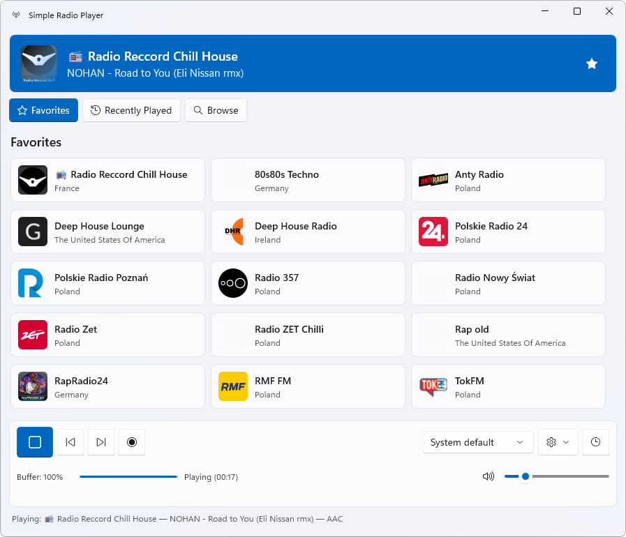 Simple Radio Player favorites view